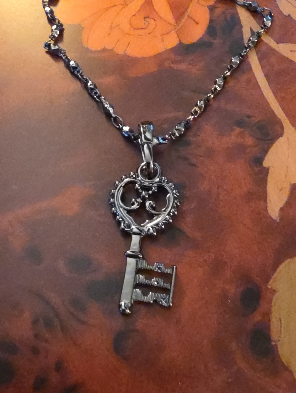 Vintage Avon Key Necklace 28" Gunmetal Tone